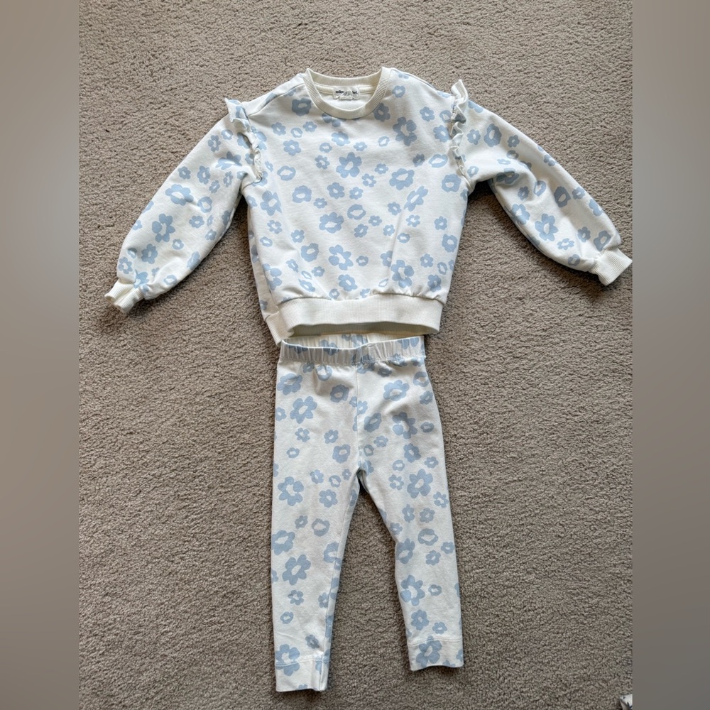 Miles the Label Floral Ruffle Sweatshirt Set 18-24M Blue White Matching
